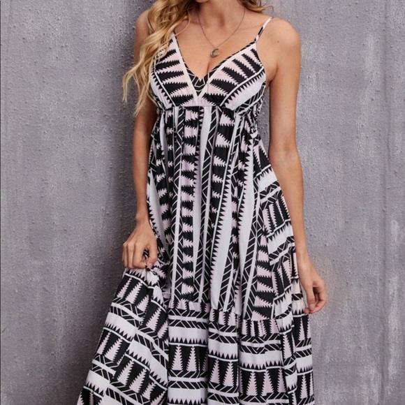 Boho Geo Abstract Print Cami Maxi Dress GREEN - Picture 10 of 11